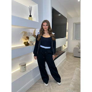 Black Striped Boxer Zip Up Hooded Tracksuit