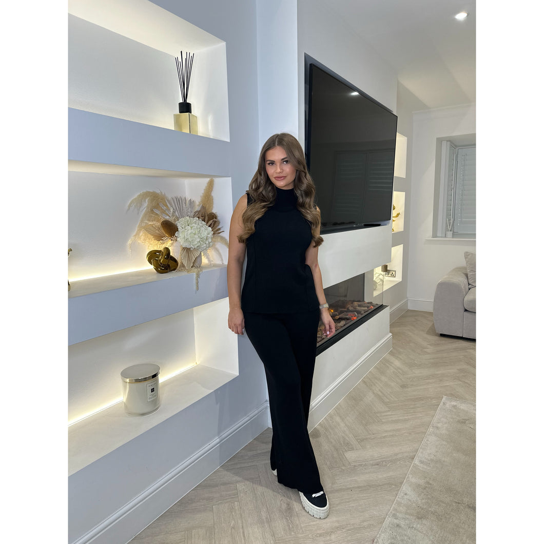 Black High Neck Fine Knit Lounge Set