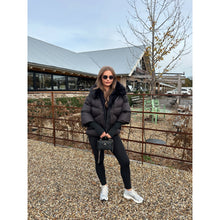 Black Faux Fur Short Hooded Puffer Coat