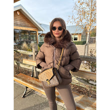 Chocolate Brown Faux Fur Short Hooded Puffer Coat