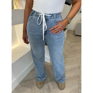 Light Denim Drawstring Waist Jeans
