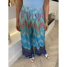 Aqua Blue Zig Zag Print Pleated Trousers