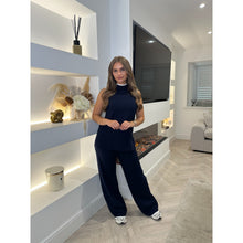 Navy Contrast High Neck Lounge Set