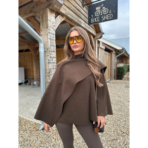 Chocolate Brown Scarf Detail Poncho Cape