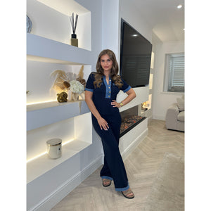 Navy Denim Trim Fine Knit Lounge Co Ord