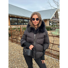 Black Faux Fur Short Hooded Puffer Coat