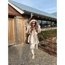 Beige Hooded Belted Faux Fur Coat