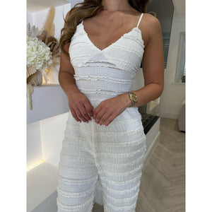 Cream V Neck Crochet Jumpsuit