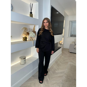 Black Tie Detail Wide Sleeve Lounge Set