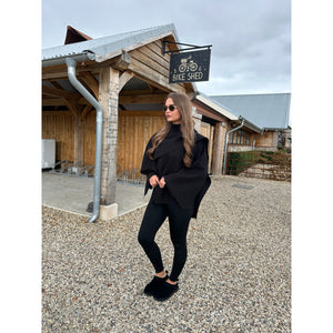Black Scarf Detail Poncho Cape