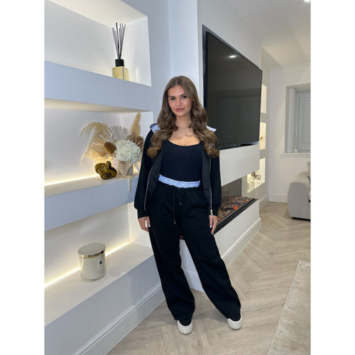 Black Striped Boxer Zip Up Hooded Tracksuit