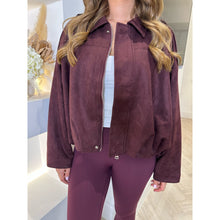 Burgundy Oversized Faux Suede Bomber Jacket