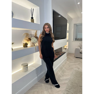 Black Contrast High Neck Lounge Set