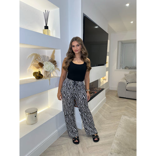Black & White Zebra Print Wide Leg Trousers