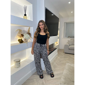Black & White Zebra Print Wide Leg Trousers