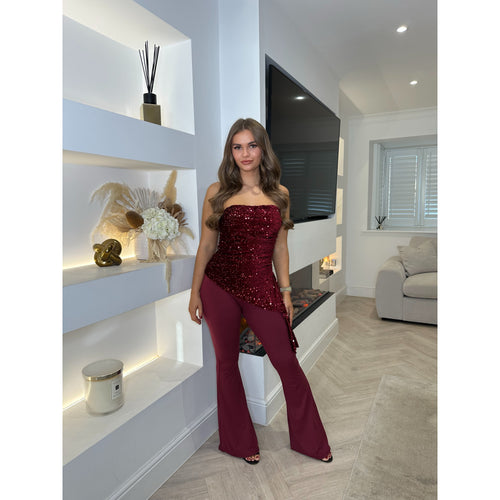 Burgundy Super Stretch Jersey Flared Trousers