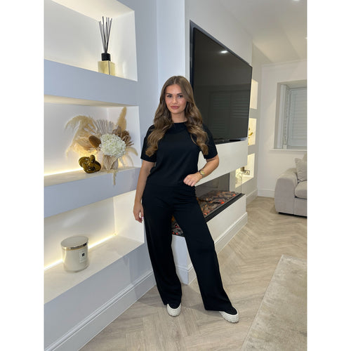Black T-Shirt Wide Leg Lounge Set