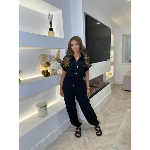 Black Utility Button Detail Jumpsuit