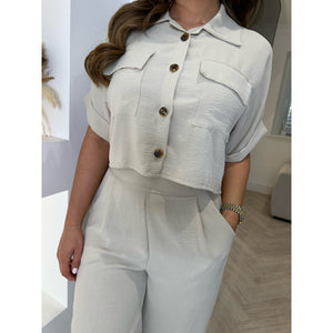 Cream Shirt Wide Leg Co Ord