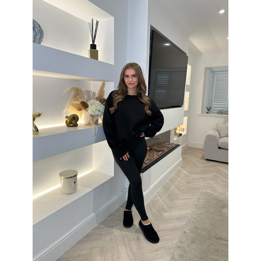 Black Elasticated Hem Fleece Lined Jumper