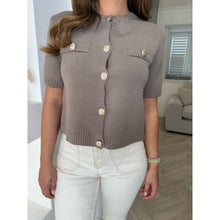 Taupe Round Neck Knitted Button Top