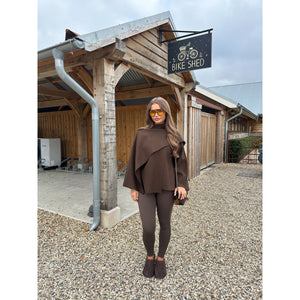 Chocolate Brown Scarf Detail Poncho Cape