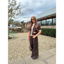 Chocolate Brown Contrast Trim Knitted Button Top