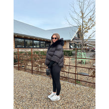 Black Faux Fur Short Hooded Puffer Coat