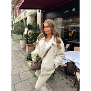 Cream Teddy Aviator Style Jacket