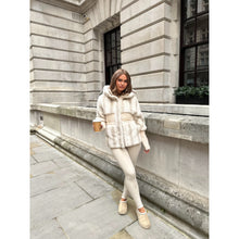 Cream Faux Fur Knit Detail Puffer Coat