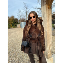 Chocolate Brown Hooded Belted Faux Fur Coat