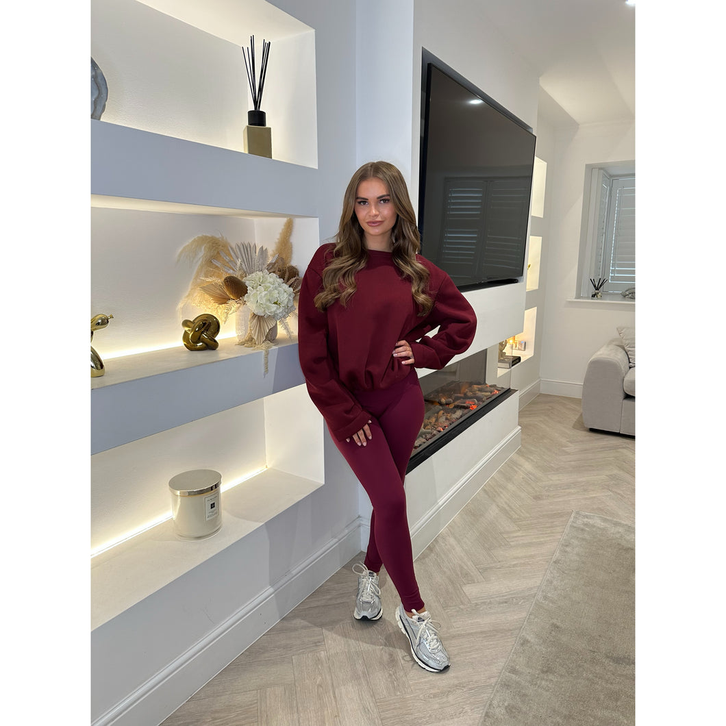 Burgundy Elasticated Hem Fleece Lined Jumper