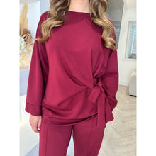 Burgundy Tie Detail Wide Sleeve Lounge Set