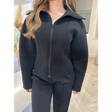 Black Collared Boxy Cinched Neoprene Zip Jacket