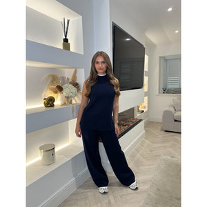 Navy Contrast High Neck Lounge Set