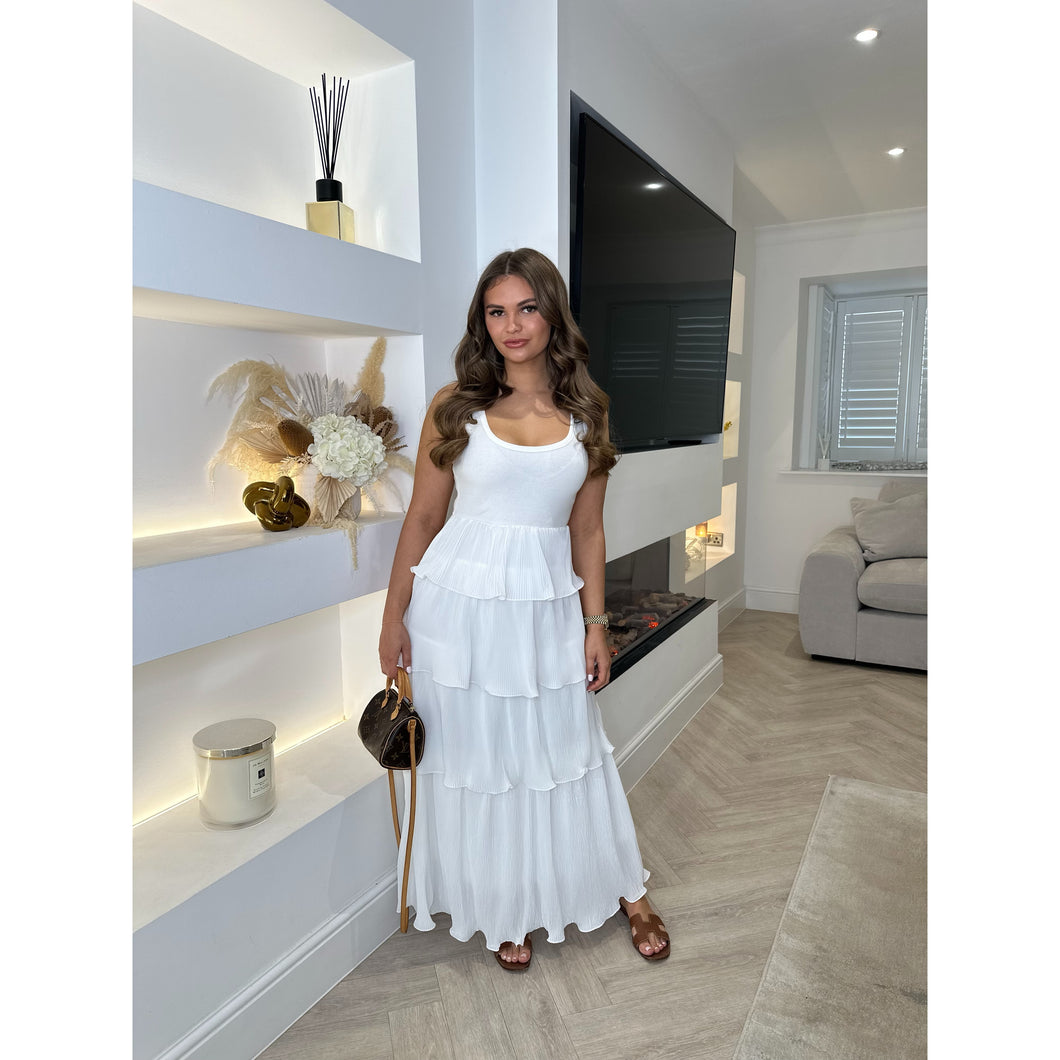 White Ruffle Tiered Maxi Dress