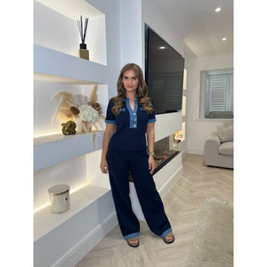 Navy Denim Trim Fine Knit Lounge Co Ord