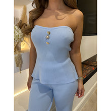 Sky Blue Gold Detail Strapless Co Ord