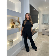 Black Lace Trim Asymmetric Crinkle Lounge Set