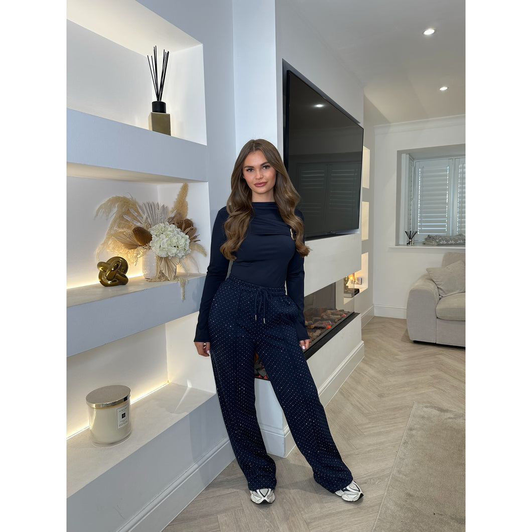 Navy Studded Drawstring Joggers