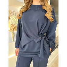 Navy Tie Detail Wide Sleeve Lounge Set