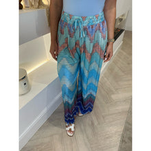 Aqua Blue Zig Zag Print Pleated Trousers