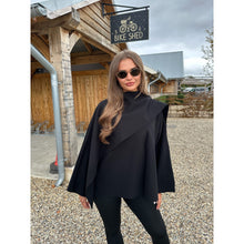 Black Scarf Detail Poncho Cape