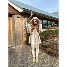 Beige Hooded Belted Faux Fur Coat