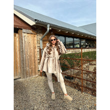 Beige Hooded Belted Faux Fur Coat