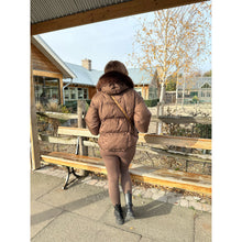 Chocolate Brown Faux Fur Short Hooded Puffer Coat