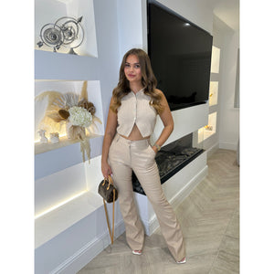 Nude Faux Leather Wide Leg Trousers