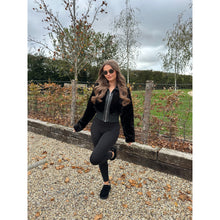 Black Faux Fur Zip Short Bomber Jacket