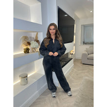 Charcoal Grey Acid Wash Bomber Lounge Set
