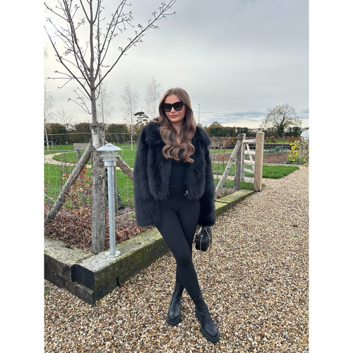 Black Faux Fur Collared Zip Up Jacket